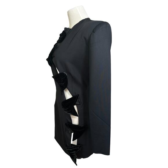 Mother of All Deville Cut Out Velvet Bow Blazer Power Suit Dress Black Medium - Picture 4 of 12